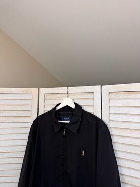 Polo by Ralph Lauren Black Bomber Jacket with Gold Pony Logo